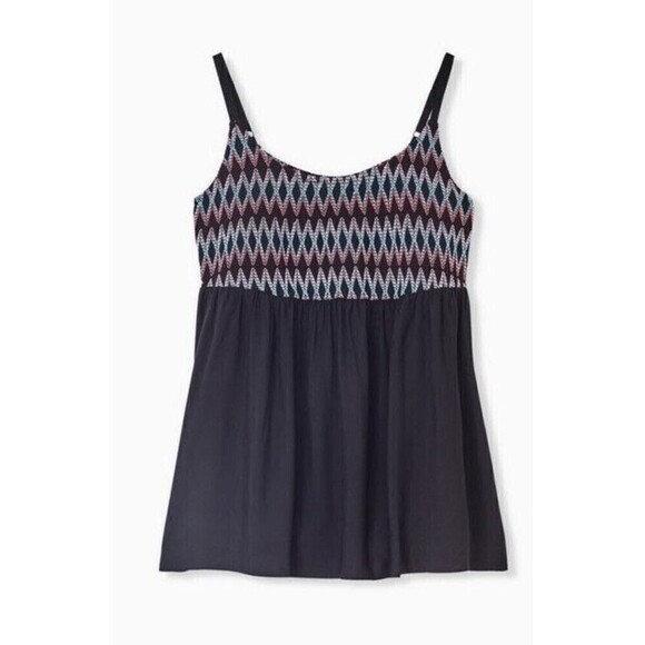 Torrid Babydoll Challis Top Embroidered Smocked Cami Women’s plus size 2X Black - Picture 12 of 16